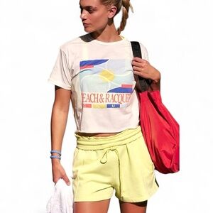 RETROBRAND White Short Sleeve Tee with BEACH & Racquet Club Graphic Size S
